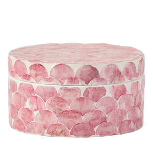 Boîte à bijoux artisanale en coquillages roses, décorée de nacre, idéale pour ranger des objets ou comme coiffeuse. - Product Image 3