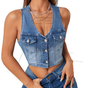 Haut court en jean pour femme, design personnalisé, usage extérieur, couleur unie, confortable, respirant, manches courtes, automne, Tellus Apparel - Product Image 1