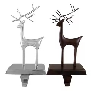 Deer Antler Metal <b>Stocking</b> <b>Holder</b> Christmas Decoration Traditional Style Handicraft Mantel Hook With Wooden Base - Product Image 2