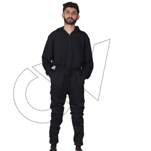 Chándal con Capucha Negro Sólido para Hombre, Diseño de Última Moda, Cierre Frontal Completo, Ropa Casual con Bolsillos Laterales, Corte Regular, Otoño - Product Image 1