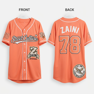 Unisex Baseball <b>Dress</b> Jersey GSM Premium Polyester Interlock Peach White Piping <b>Custom</b> Sublimation Embroidery HeatTransfer ZAINI - Product Image 1
