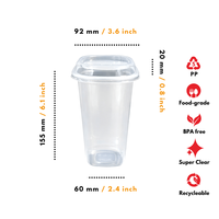 Vaso Cuadrado de 22 Oz de Plástico PP Polipropileno para Mocktail Estético, Hecho en Indonesia