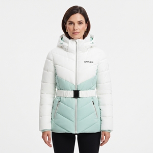 Women's Color Block <b>Belted</b> Puffer Coat Hooded Quilted Winter Jacket Warm Padded Outdoor Casual Fashion Outerwear New Winter Wear - Product Image 1