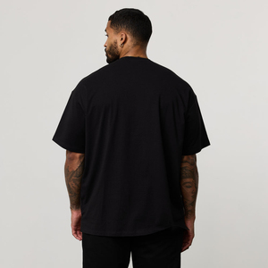 Men's Oversized <b>Black</b> Cotton Jersey <b>T</b>-<b>Shirt</b> Short Sleeve O-Neck Casual Solid Color Plain Dyed Knitted Fit - Product Image 2