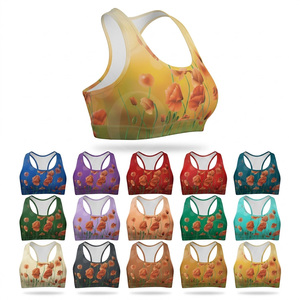 Soutien-gorge de sport personnalisé imprimé, sans couture, dos nageur, respirant, pour fitness, yoga, entraînement, gym, crop top rembourré pour femme - Product Image 1