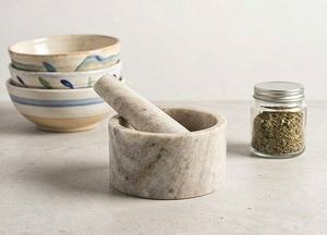 Juego de Mortero y Pilón de Mármol Gris Natural, Molinillo de Especias de Piedra Resistente, Triturador Manual de Hierbas y Ajo para Cocina - Product Image 3