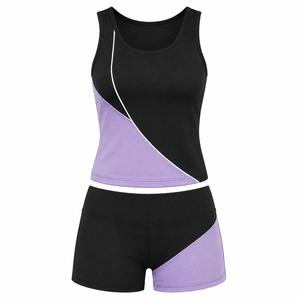Top Deportivo Corto para Mujer, Estilo Racerback, Cuello Redondo, Bloques de Color, Costuras Asimétricas en Contraste, Secado Rápido, Spandex - Product Image 2