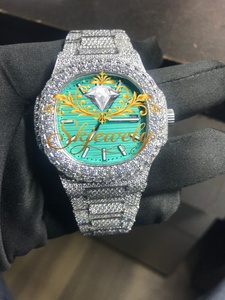 Montre Iced Watch avec bracelet en cristal, cadran vert, boîtier carré argenté, style bijou - Product Image 3