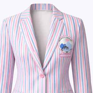 Blazer rayé JJoa pour femme, rayures roses et bleues, blazer avec patch brodé, blazer élégant et formel pour un usage décontracté - Product Image 5