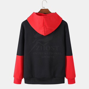 เสื้อฮู้ดบล็อกสีแดงดำสำหรับผู้ชาย ทรงปกติ มีกระเป๋าโลโก้ด้านหน้า เสื้อคลุมลำลองผ้าฟลีซสำหรับฤดูหนาว ผลิตจากผ้าฝ้าย 100% - Product Image 2