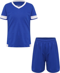 <b>Boys</b> Blue Soccer Jersey Set V-Neck Short Sleeve Moisture Wicking Uniform For Children All Seasons Sport Apparel - Product Image 1