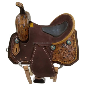 Sillín de caballo de carreras de barril occidental de cuero auténtico de diseño único hecho a mano para montar por placer con juego de tachuelas a juego a granel - Product Image 2