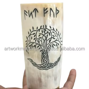 Auténtico Logotipo de Barco Vikingo Tallado a Mano, Inspirado en la Cultura Vikinga, Hecho a Mano, de Cuerno de Búfalo Natural Pulido, para Vasos de Cerveza - Product Image 3