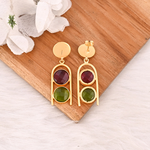 Elegantes Pendientes de Latón Chapado en Oro con Turmalina Rosa Hidro y Peridoto Hidro, Joyería de Moda Hecha a Mano para Mujer, Regalo - Product Image 5