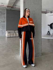 Ensemble de survêtement pour femme, noir, blanc et rouge, veste zippée, pantalon large, coupe ample, tenue sportive - Product Image 4