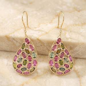 Natural Precious Multi-<b>Tourmaline</b> Gemstone 18k Solid Yellow Gold Handmade Women Wedding IGI Certified Drop Dangle <b>Earrings</b> - Product Image 6