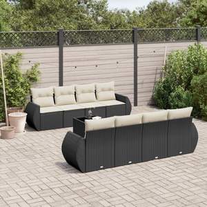Ensemble de canapés modulaires de jardin en polyrotin noir, meubles de patio élégants - Product Image 1