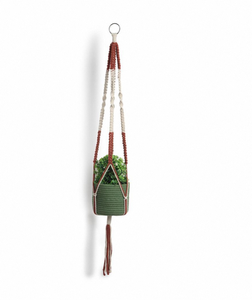 Colgador de plantas bohemio de macramé ecológico, hecho a mano con cuerda de algodón y cuentas de Rajastán, para decoración del hogar en interiores. - Product Image 1