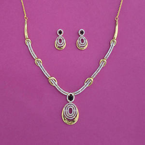 Compre un collar clásico de latón hecho a mano con circonitas, cadena de cuerda y chapado en dos tonos, calidad de exportación, para aniversario 443984 - Product Image 2