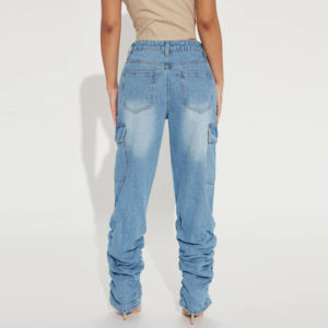 Jeans Rectos Transpirables para Mujer, Edición Limitada, Diseño Personalizado, Color Sólido, Estilo Casual, Cintura Alta, Tipo Cargo - Product Image 3