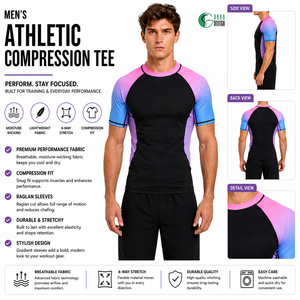 Camiseta Deportiva de Compresión para Hombre, Absorbe la Humedad, Elástica en 4 Direcciones, para Gimnasio, Running, Fitness, Personalizable OEM ODM - Product Image 1