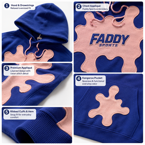 เสื้อฮู้ดดี้สตรีทแวร์แบบหนาพิเศษ รุ่นปี 2026 สีชมพู-น้ำเงินลายสาดสี สำหรับผู้ชาย ทรงโอเวอร์ไซส์ ปักลาย  ผ้าฟลีซมีฮู้ด - Product Image 4