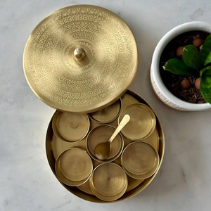 Best Quality Brass Spice <b>Box</b> at Affordable Price With Lid And Cups Hammered Finish Brass spice <b>Box</b> - Product Image 4
