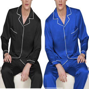 ชุดนอนผ้าไหมผู้ชาย แขนยาว สีพื้น คุณภาพสูง ชุดนอนผ้าไหมเนื้อนุ่มสำหรับผู้ชาย - Product Image 5