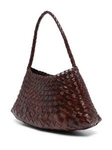Bolso de hombro de cuero tejido marrón oscuro para mujer, bolso hobo hecho a mano, bolso vintage genuino, bolso informal para damas - Product Image 2