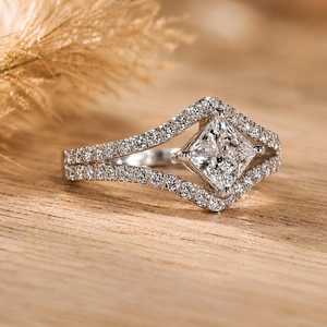Elegant Princess And Round Cut Diamond Split Shank Ring Solitaire With Accents Half Eternity VVS Lab Grown Diamonds Ring for Her - Product Image 2