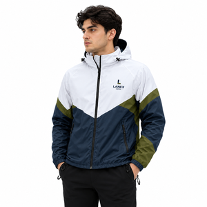 Men Waterproof Hooded Windbreaker Jacket – Lightweight Color Block Outdoor Hiking Running Windproof Rain Jacket Custom Logo OEM - Product Image 1