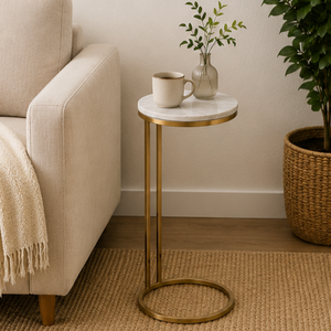 Modern Round Marble Top Coffee <b>Table</b> with <b>Gold</b> Brass Frame Living Room Furniture Decorative <b>Side</b> <b>Table</b> - Product Image 6