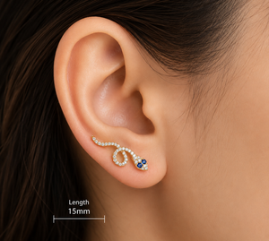 925 Sterling <b>Silver</b> Gold Plated Snake Sapphire Gemstone Dainty Minimalist <b>Earrings</b> For Women - Product Image 1