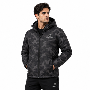 Veste d'hiver pour homme, camouflage, à capuche, matelassée, imperméable, coupe-vent, isolante thermiquement, décontractée, zippée, pour la randonnée et le camping - Product Image 1