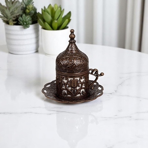 1 tasse à café turque, grecque, arabe, espresso avec soucoupe (Lale) (cuivre antique) en métal écologique - Product Image 3