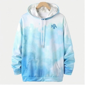 Unisex Oversized Hoodie Gradient Blue <b>White</b> <b>Tie</b> Dye Print Front Pocket Breathable Casual Hooded Sweatshirt Spring Style - Product Image 1