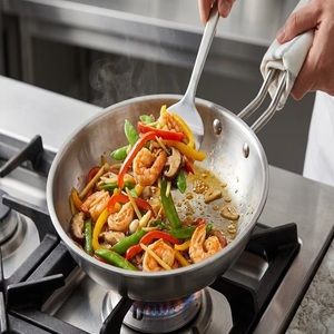 Poêle à frire en acier inoxydable tri-couches avec long manche, compatible induction, pour cuisinière à gaz, cuisine domestique et restaurant - Product Image 1