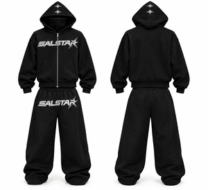 <b>Men</b>’s Black Oversized Tracksuit <b>Set</b> Custom Streetwear Hoodie & Wide Leg Jogger Pants Hip Hop Casual Sportswear Custom Brand Logo - Product Image 1