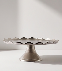 Modern Silver Metal Single <b>Tier</b> <b>Cake</b> <b>Stand</b> Luxury Scalloped Edge Dessert Display Tray Pedestal Cupcake Holder Party - Product Image 3