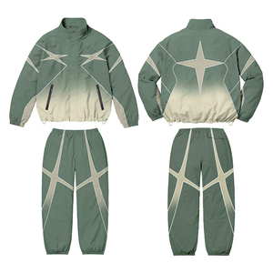 Ensemble de survêtement sportif unisexe de qualité supérieure, vert, imprimé étoiles géométriques, fermeture éclair intégrale, respirant, en polyester, pour l'automne - Product Image 6