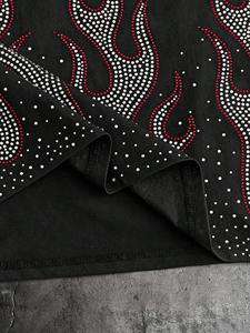 T-shirt homme tendance Y2K, design personnalisé avec strass, coupe oversize, style hip-hop streetwear, coton épais, noir, imprimé graphique. - Product Image 4