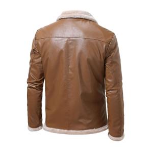 Chaqueta de Motociclista para Hombre, de Cuero Genuino, Forrada con Sherpa, Impermeable, Transpirable, Resistente al Viento, con Cuello Camisero, Corte Regular, para Invierno - Product Image 5