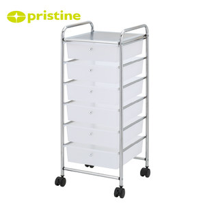 6 Drawer Storage Cart with Metal Frame and Wheels White <b>Plastic</b> Drawers for Office Organizing Minimalist Design - Product Image 6