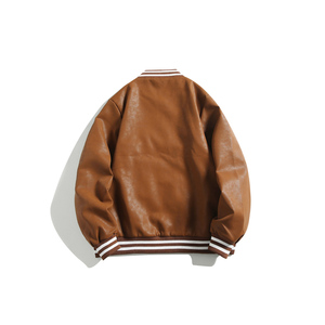 Blouson universitaire homme en laine de haute qualité avec manches en cuir, logo frontal, séchage rapide, brodé, col montant, style urbain, teint uni, pour l'hiver - Product Image 3