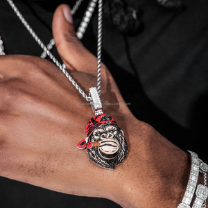 Pendentif en argent sterling 925 plaqué or 3D glacé Hiphop Smoking Ape VVS Moissanite et émail pour les fêtes - Product Image 6