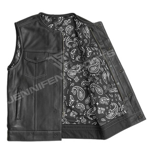Chaleco de Motocicleta de Cuero Genuino para Hombre, Estilo Traje, Transpirable, Resistente al Viento, con Cierre de Cremallera y Forro Interior Tipo Bandana - Product Image 3