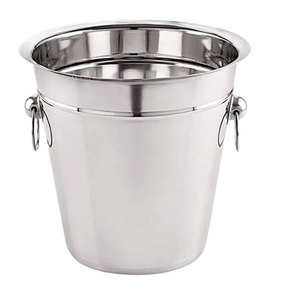 Ensemble de 2 seaux à vin en aluminium poli miroir moderne avec revêtement en cuir, pour champagne et glace, ustensiles de table et d'appareil de bar - Product Image 3