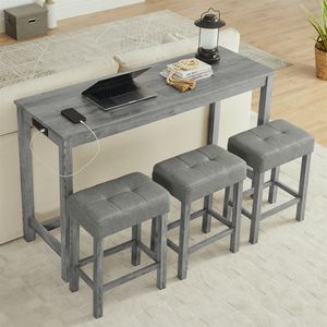 59-Inch Power Outlet <b>Bar</b> <b>Table</b> 3 Upholstered <b>Stools</b> 4 Piece Dining Sofa <b>Table</b> Chair <b>Set</b> for Living for Home Office Furniture - Product Image 2