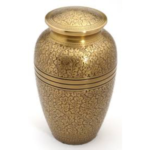 Urna Funeraria Artesanal de Latón Ecológico con Acabado Elegante en Peltre y Banda Grabada en Oro, Capacidad de 200 Pulgadas Cúbicas, Estilo Americano - Product Image 2