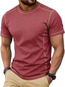 Men's Blue Regular Fit O-Neck T-Shirt Short Sleeve Knitted Eco-Friendly Raglan Sleeve 100% Cotton Casual Solid 240g Silk Screen - Product Image 6